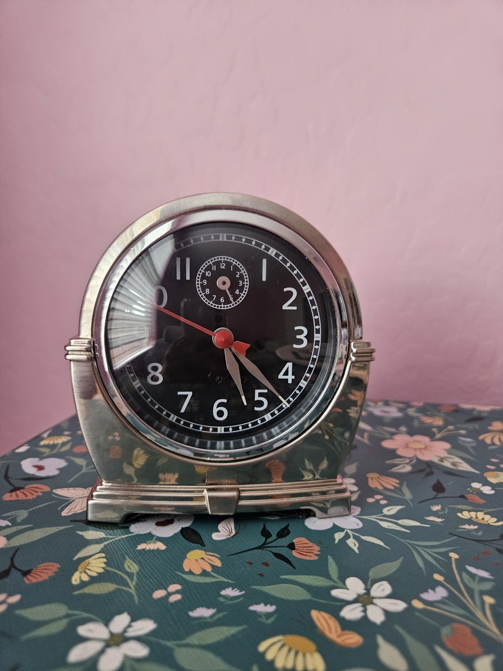Pottery Barn Chrome Table Clock Nickel Finish Alarm Deco Look